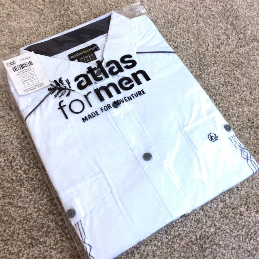 Men's White Embroidered Poplin Shirt, New & Unopened with Tags, Size L